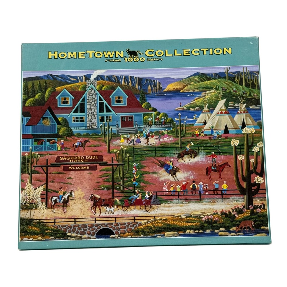Hometown Collection Saguaro Dude Ranch 1000 Pc Puzzle Heronim Folk Art UNCOUNTED